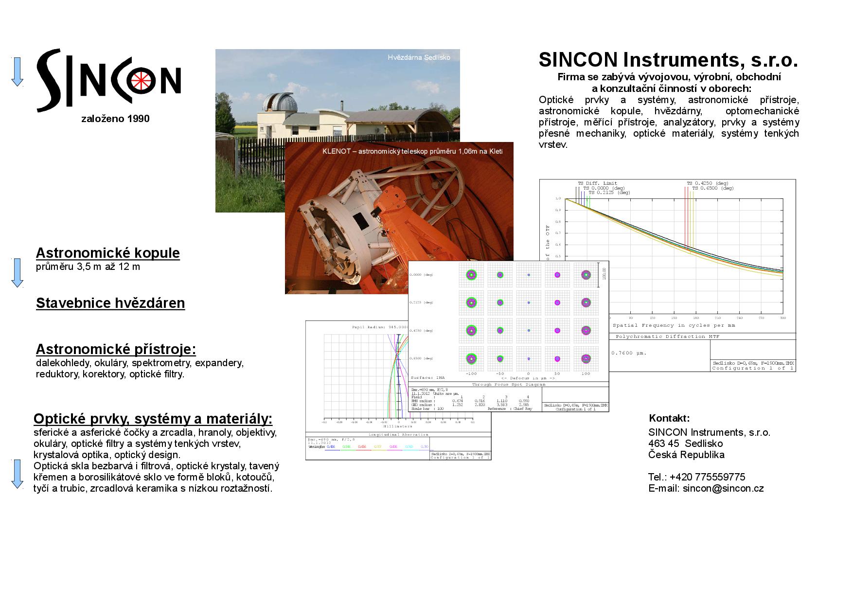 SINCON Instruments, optika, pstroje, astronomick teleskopy, dalekohledy, vvoj, vroba